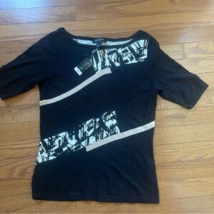NWT White House Black Market Black Tan S/S Knit Top ~ S~ WHBM